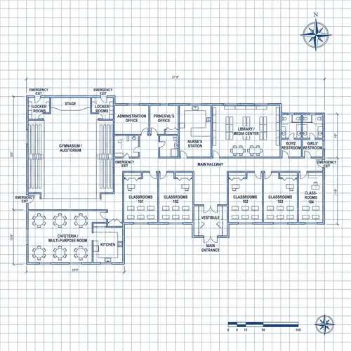 Detailed School Floor Plan with Labels