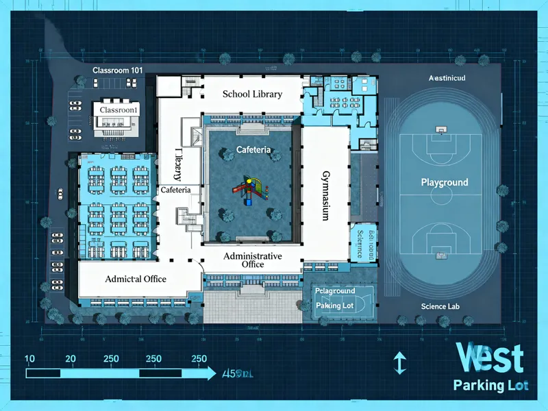 Detailed School Floor Plan with Labels