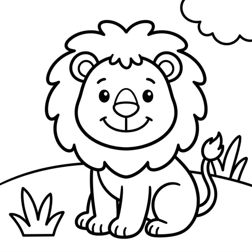 Classic Lion Coloring Illustration for Kids | Simple Black-and-White Art