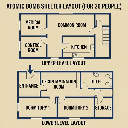 Medium Atomic Bomb Shelter Layout for 20 People