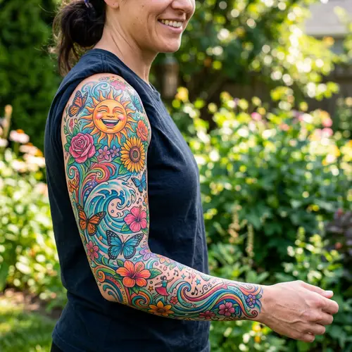 Joy of Life Tattoo Design | Vibrant Arm Art