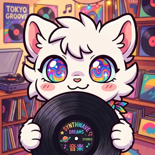 Anime-Inspired Pokémon Pikachu with Vinyl Record in Hands