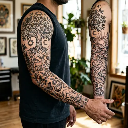 Life Symbolizing Tattoo Design for Left Arm | Diverse Motifs