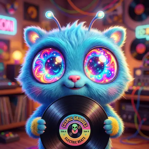 Adorable Cartoon Pikachu Holding Vinyl Record