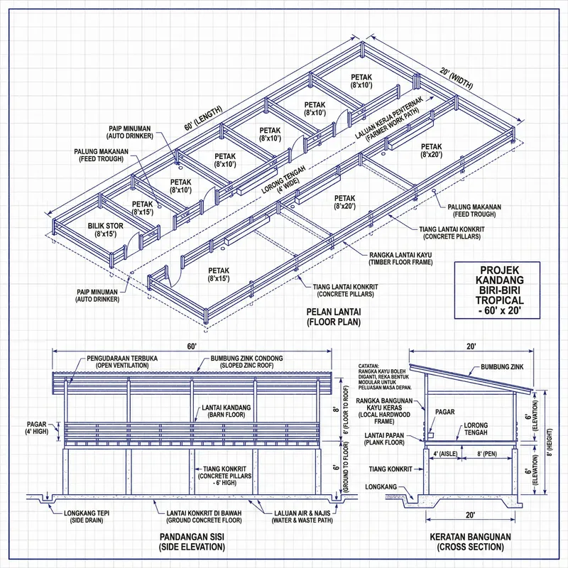 3D Technical Blueprint for Sheep Shed Design