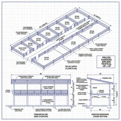 3D Technical Blueprint for Sheep Shed Design