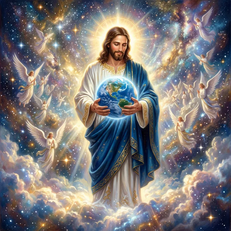 Jesus Holding the World - Illuminated Biblical Scene