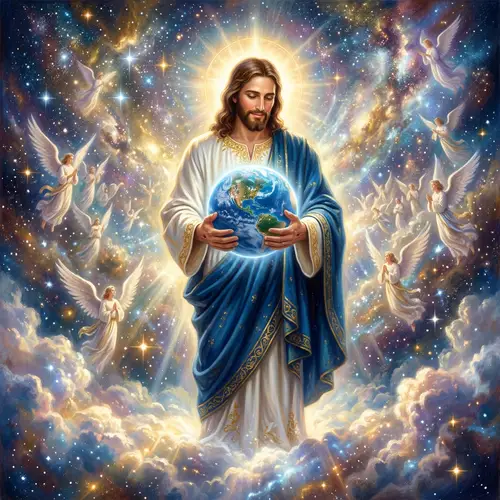 Jesus Holding the World - Illuminated Biblical Scene