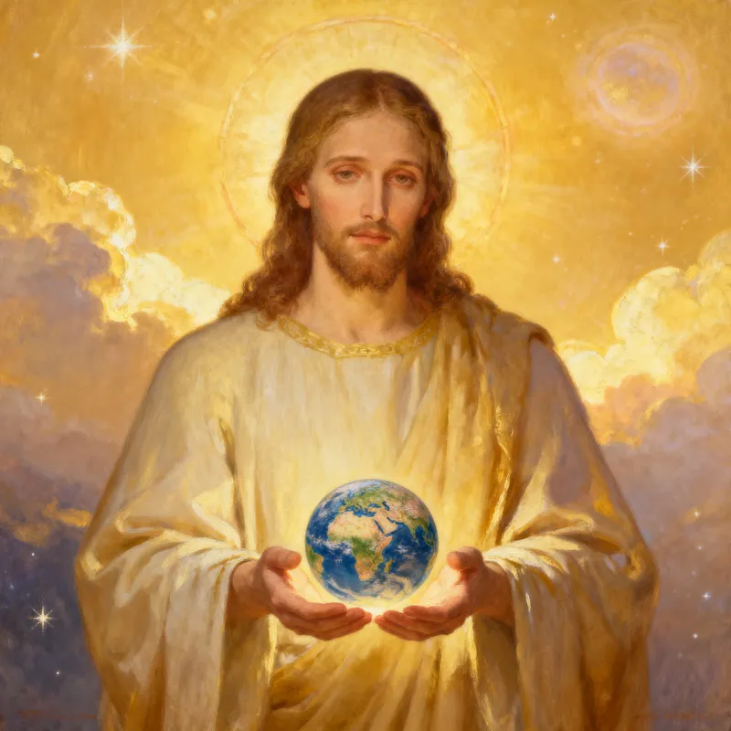 Jesus Holding the World - Illuminated Biblical Scene