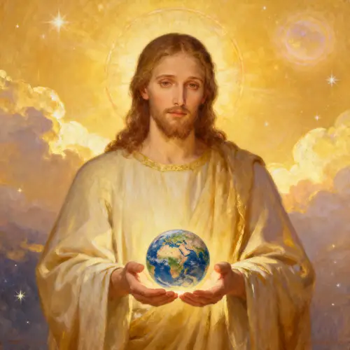 Jesus Holding the World - Illuminated Biblical Scene