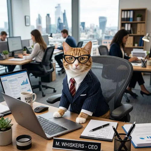 Business Cat: Stylish Feline in Office Suit