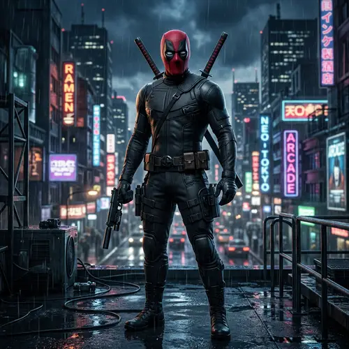 Black Suit with Red Mask and Weapons