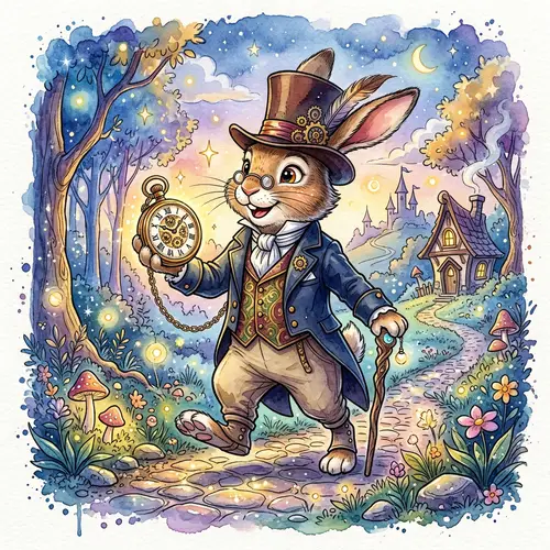 Whimsical Rabbit Illustration | Magical Watercolor Art