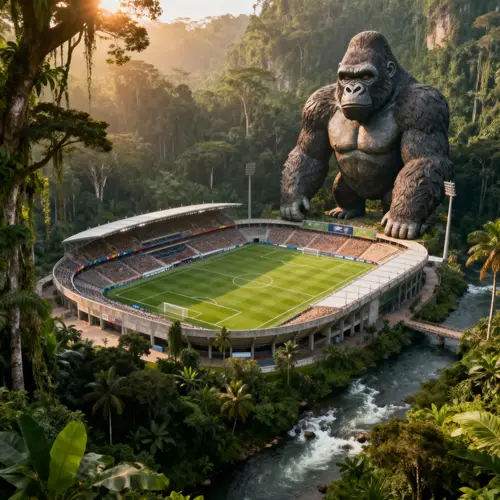Jungle Soccer Stadium with Gorilla Statue