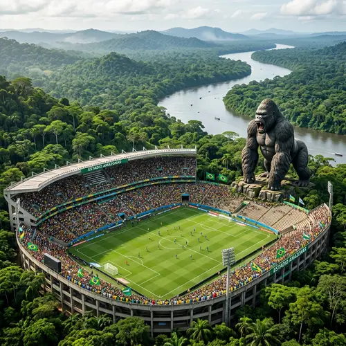 Jungle Soccer Stadium with Gorilla Statue
