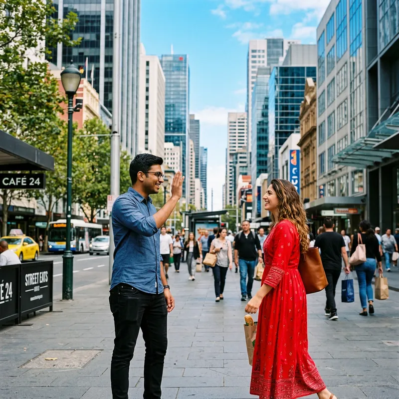 First Encounter: Greeting in a Bustling City