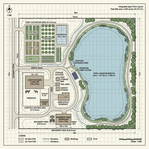 Agro Farm Blueprint on 2.503 Acres with Livestock Housing & Pond Design