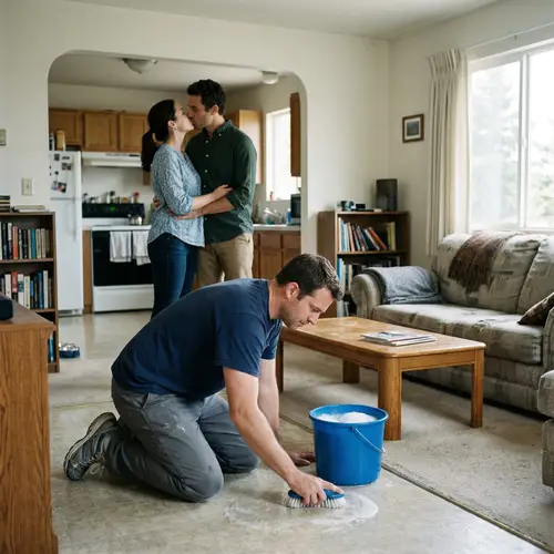 Cuckold Cleans While Wife Kisses Another Man