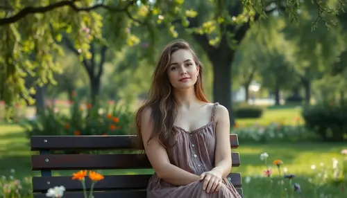 Girl Relaxing on a Park Bench Surrounded by Nature