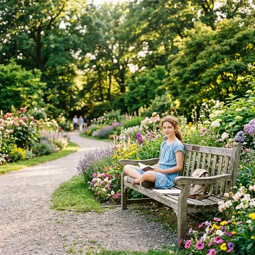 Girl Relaxing on a Park Bench Surrounded by Nature