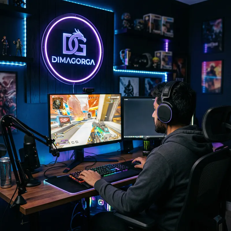 Minimalist Gaming Stream Logo with South Asian Man Playing Computer Games