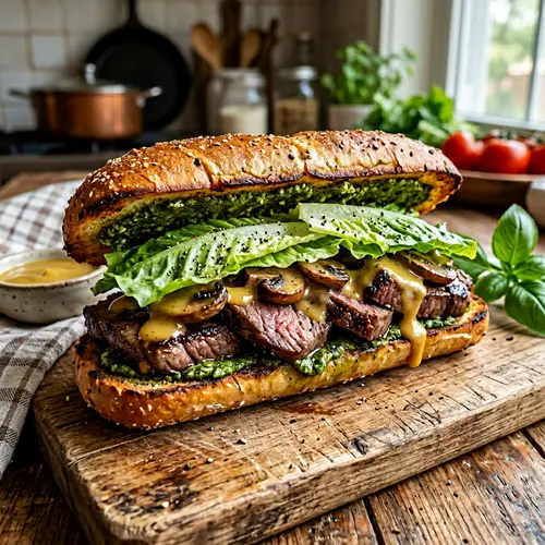 Delicious Hero Bun with Pesto and Steak Recipe