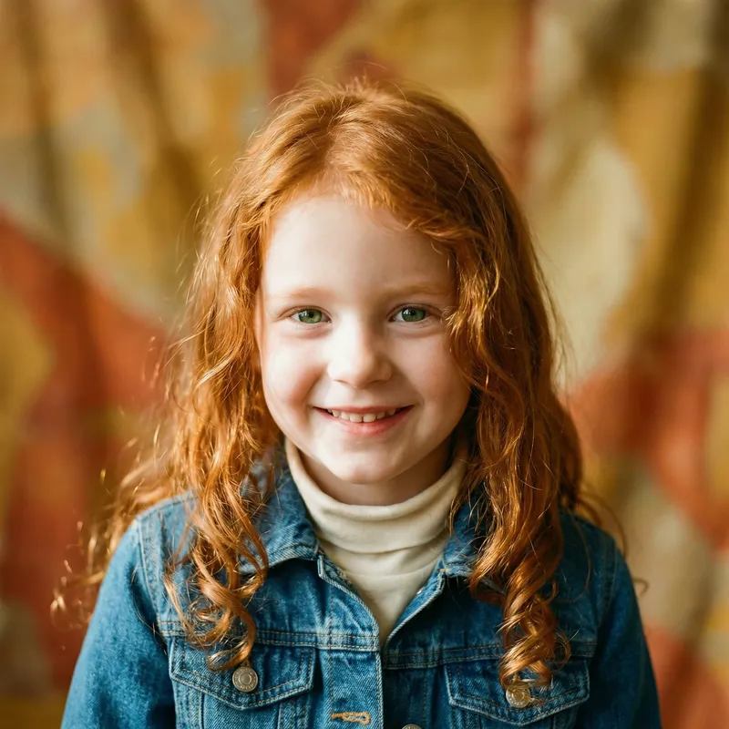 Fiery Red-Haired Girl | Emerald Green Eyes | Denim Jacket Portrait