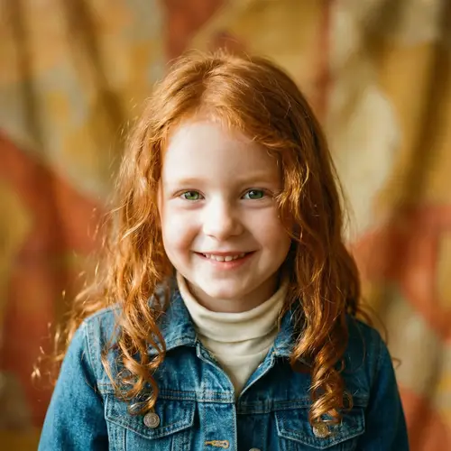 Fiery Red-Haired Girl with Emerald Green Eyes | Denim Jacket Portrait