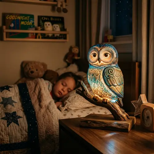 Owl-Shaped Nightlight: Intricate Details and Soft Glow