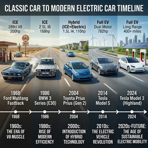 Classic Car to Modern Electric Car Timeline