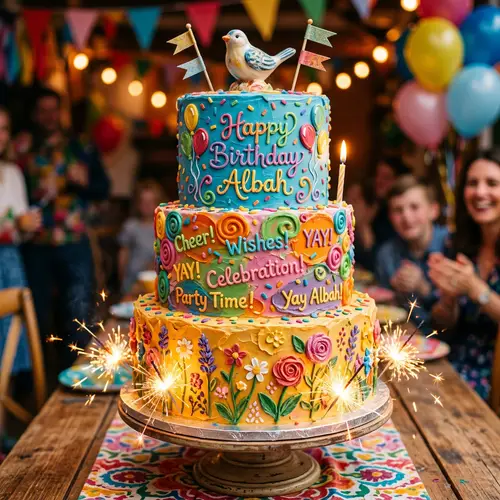 Whimsical Three-Tiered Birthday Cake Inspired by Wayne Thiebaud's Paintings