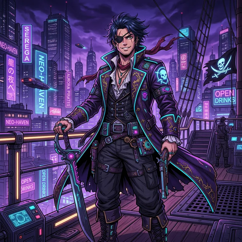8K Anime Pirate 'Serega' in Neo-Noir Sci-Fi Setting 8K Anime Pirate 'Serega' in Neo-Noir Sci-Fi Setting