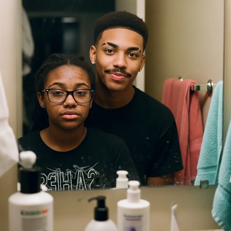 Couple in Front of Bathroom Mirror