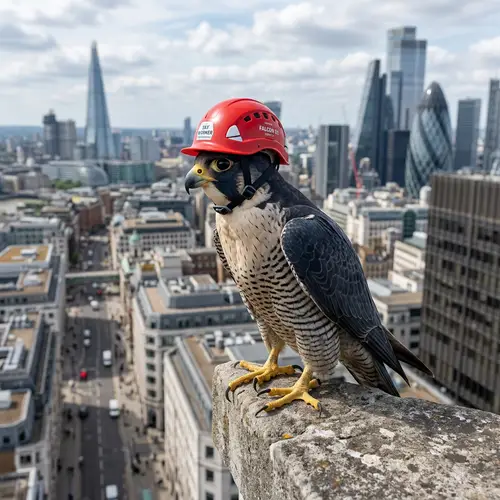 Peregrine Falcon with Red Safety Helmet