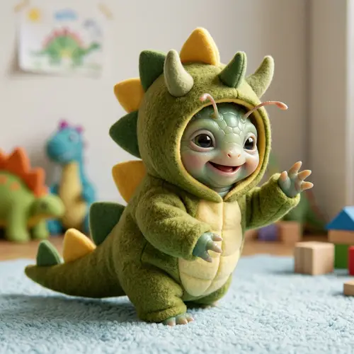 Adorable Baby Creature in Dinosaur Costume | Playful and Joyous