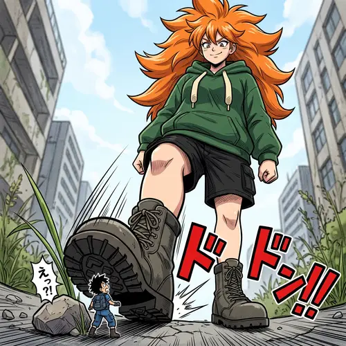 Manga Aesthetic: Giant Orange-Haired Woman Art
