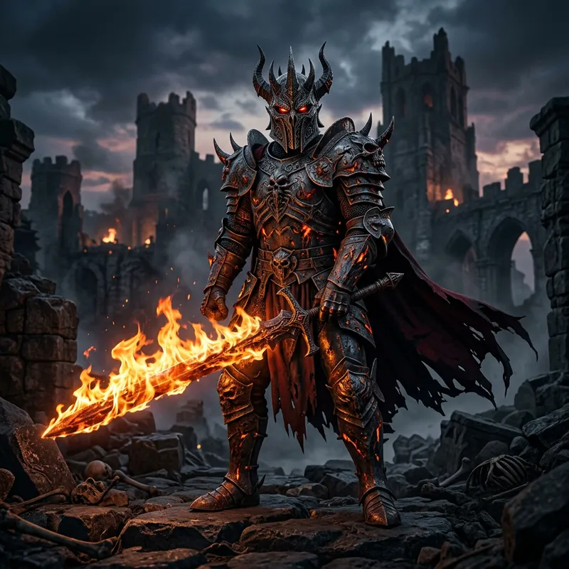 Fearsome Undead Knight with Flaming Sword
