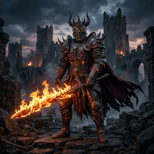 Fearsome Undead Knight with Flaming Sword