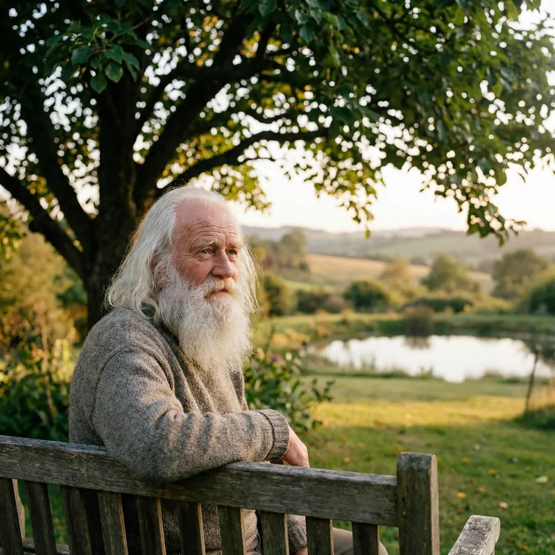 Old Man with Long Flowing Hair and Age-Wisened Beard