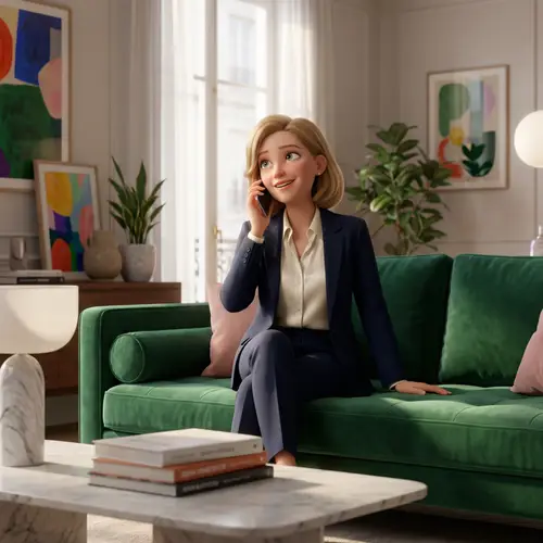 Contemporary Woman in Opulent Living Room - 3D Animation Style