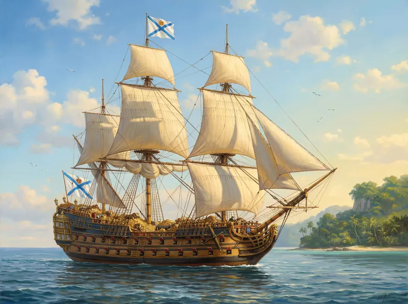 Majestic Galleon Loaded with Treasure