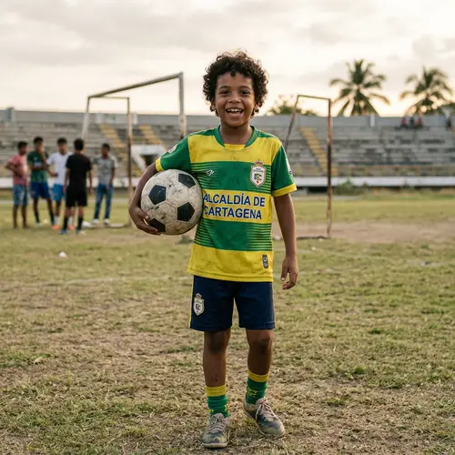 Child in Real Cartagena Football Team Jersey