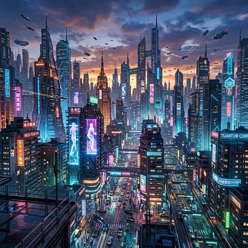 Futuristic Urban Landscape - Cyberpunk Aesthetic | Dusk Panorama