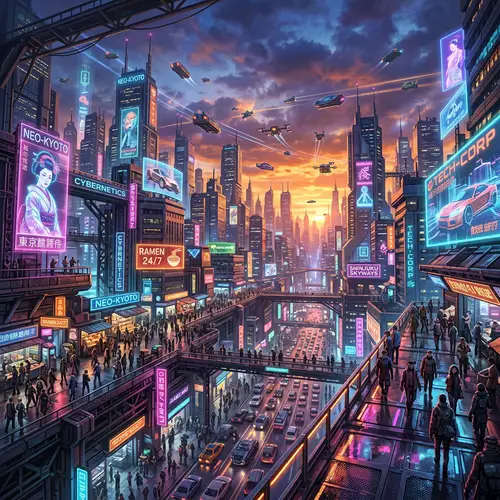 Futuristic Cyberpunk Cityscape at Sunset | Digital Painting