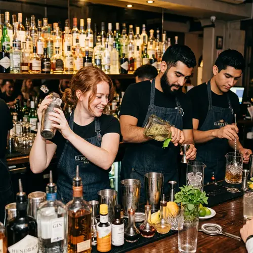 Cocktail Mixing with Red Haired Girl and Two Hispanic Men