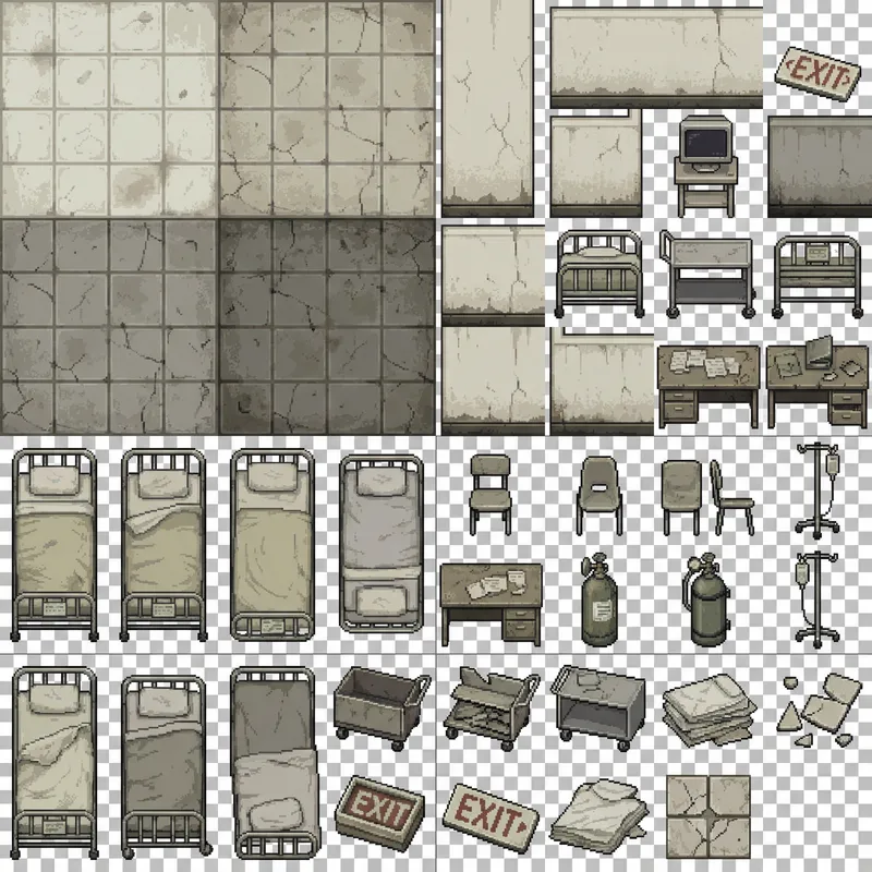 Abandoned Hospital Pixel Art Sprite Sheet