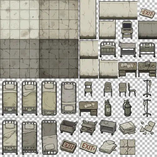 Abandoned Hospital Pixel Art Sprite Sheet