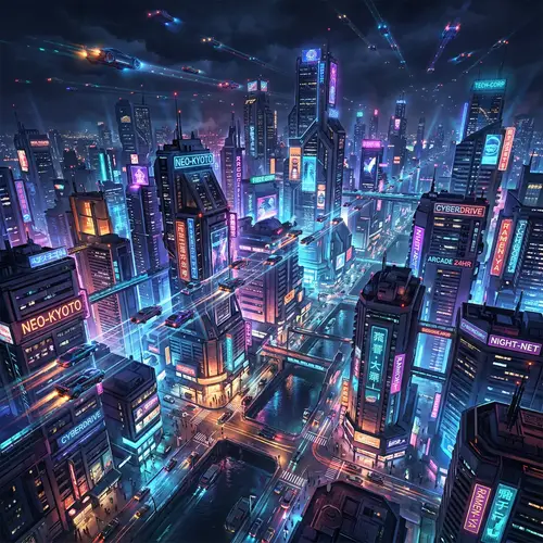 Futuristic Cityscape at Night | Neon Lights, Flying Cars