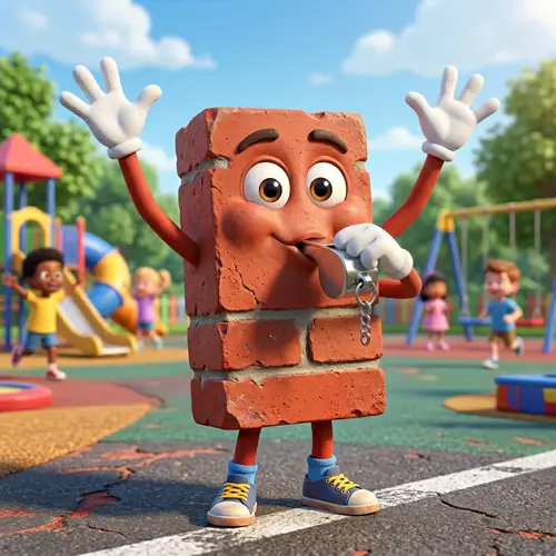 3D Animated Brick Raising Hands with Whistle