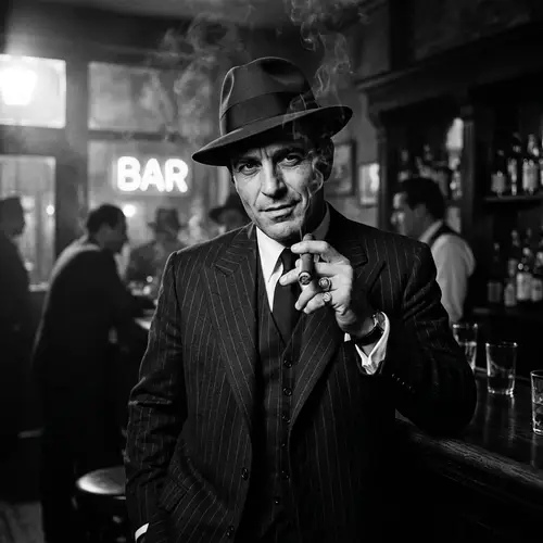 Noir Portrait of a Charismatic Italian Gangster